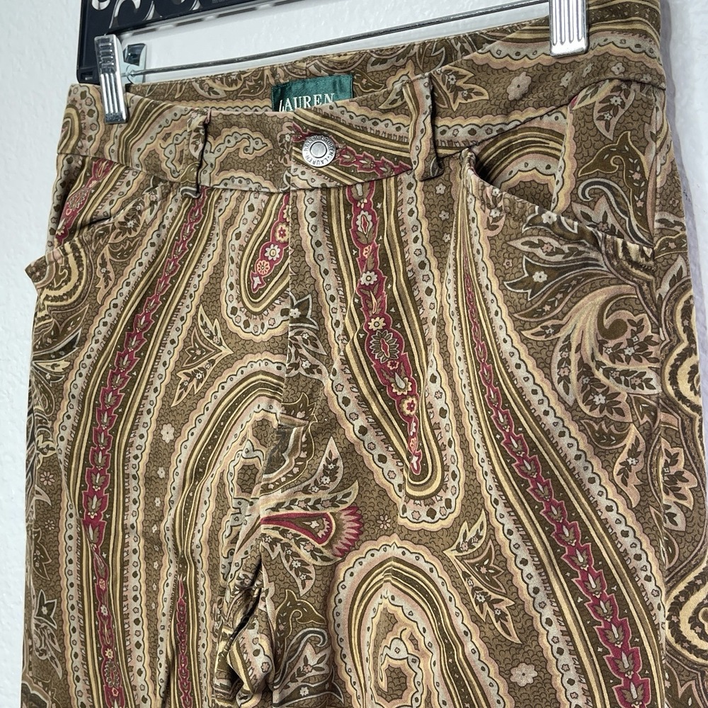 VTGRalph Lauren Paisley Corduroy Velvet Pants Womens 6P Brown‎ Dark Academic - Picture 12 of 13